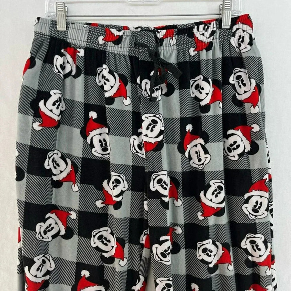Disney Mickey Mouse Pajama Pants Womens L Gray Plaid Christmas Holiday Pull On - Picture 6 of 9